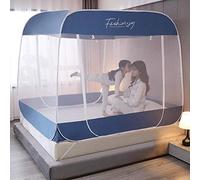 Mosquito net 1.5m / 1.8m 2m Bed, no Need to Install Zipper Three-Door Square top yurt, Full Bottom Anti-Fall high Mosquito net-[Full Bottom] Turquoise Blue_1.8m Bed