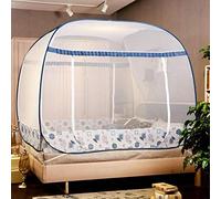 Mosquito net 1.5m / 1.8m 2m Bed, no Need to Install Zipper Three-Door Square top yurt, Full Bottom Anti-Fall high Mosquito net-【Back to The Bottom】 Blue_2 * 2.2m Bed
