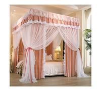 Mosquito Net 1.5m Bed Canopy, 4 Pole Support with Blackout Fabric and Mesh Curtain, Includes Metal Stand