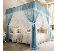 Mosquito Net Bed Canopy, Four Poster Curtain, Double Layer Drape for Wind and Light Protection, Ideal for Bedroom Decoration，This product does not include a stand