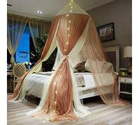 Mosquito Net Canopy Bed Curtain, Double Layer Polyester Sheer Mesh Dome, Fits Twin Full Queen King Size Beds, Round Hoop Design for Protection Against Insects
