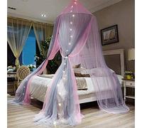 Mosquito Net Canopy Bed Curtain, Double Layer Polyester Sheer Mesh Dome, Fits Twin Full Queen King Size Beds, Round Hoop Design for Protection Against Insects