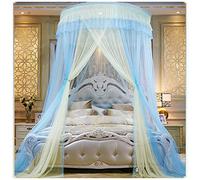 Mosquito Net Colorblocking Dome Bed Canopy Romantic Princess Universal Ceiling Ultra Dense Full Coverage Insect Protection Fit Single/Double/King Size Bed(Height :2.7M) Blue Yellow