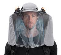 Mosquito Net Hat with 2 Solar Fan Wide Brim Sun Hat with Neck Flap Breathable UPF 50+ for Camping Hiking Fishing(Light Gray)