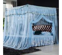Mosquito net, Three-Door Stainless Steel Thickened Floor Presser Foot Without Punching 1.5m / 1.8m Bed, Reinforcement + Water Blue Side Door 180 * 200cm,-Standard + Water Blue Side Door_200 * 220cm