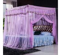 Mosquito net, Three-Door Stainless Steel Thickened Floor Presser Foot Without Punching 1.5m / 1.8m Bed, Reinforcement + Water Blue Side Door 180 * 200cm,-Standard + Pink Purple Side Door_180 * 220cm