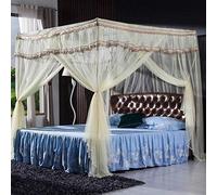 Mosquito net, Three-Door Stainless Steel Thickened Floor Presser Foot Without Punching 1.5m / 1.8m Bed, Reinforcement + Water Blue Side Door 180 * 200cm,-Standard + Beige Three Doors_180 * 200cm