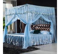 Mosquito net, three-door stainless steel thickened floor presser foot without punching 1.5m / 1.8m bed, reinforcement + water blue side door 180 * 200cm,-Standard + Water blue three doors_200 * 220cm