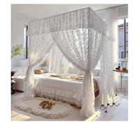 Mosquito Net with White Holder Romantic Three-door Lace Bed Curtain Room Decor 1.5m .8m Size(White,1.5x2.0M Bed)