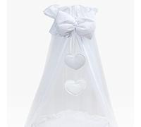 Mosquito Netting Canopy Drape Only Fits Crib, Moses Basket - Broderie Anglaise (Hearts White)