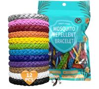 Mosquito Repellent Bracelet 12 Pack, Adjustable Leather Deet-Free Natural Insect Mosquito Bands for Kids Adult Outdoor Camping Fishing Traveling