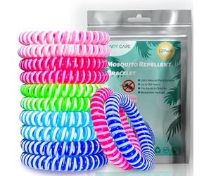 Mosquito Repellent Bracelet 12 Pack, PandyCare Insect, Midge & Mosquito Bands Wristbands for Adults, Kids & Baby - 2 Coils in 1, Waterproof, 100% Natural Plant Essential Oil, Deet Free with 300 Hours