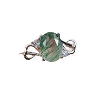 Moss Agate Egg Ring - Natural Stone Jewelry, Unique Handmade Vintage Ring for Women, Boho Chic Ring, Size 10
