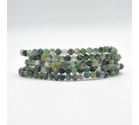 Moss Agate Faceted Gemstone Round Beads Sample Strand - 4mm - 1 Count - 7.5 inches
