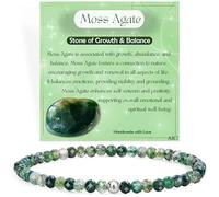 Moss Agate - Growth & Balance - Crystal Beaded Bracelets for Women, 925 Sterling Silver 4mm Bead Chakra Stretch Bracelets, Gemstone Natural Stone Ladies Jewellery Gifts