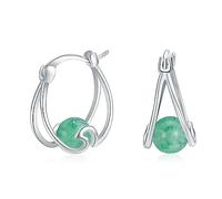Moss Agate Hoop Earrings for Women Sterling Silver Small Huggie Earrings Double Moss Agate Hoop Earrings Moss Agate Jewellery Gifts for Girls(Moss Agate Earrings)