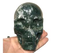 Moss Agate Skull Crystal Quartz Stone Home Decor(Size:500-550g)