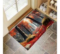 Moss And Fallen Leaves Door Mats Indoor, 60 x 90 cm Washable Inside Door Mat, Autumn Forest Low Profile Non-slip Doormats, Absorbent Entrance Rug for Front Back Door Floor - Red