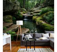 Moss-Covered Rocks And Lakes Wallpaper For Living Room, Forest Greenery Wall Murals For Bedrooms, Natural Landscape Panoramic Wall Art, Large Photo Mural Wallpaper 3D Effect Decoration, 200X140Cm