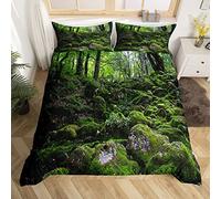 Moss Duvet Cover Wooden Trees Bedding Set Leaf Branch Comforter Cover for Boys Girls Child Teens Natural Scenery Double Size