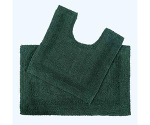 (Moss Green) Homescapes Luxury Reversible Cotton Bath Mat Set