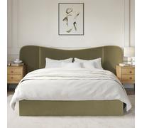Moss Green Velvet King Size Ottoman Bed with Wide Curved Headboard - Samara