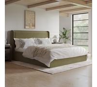 Moss Green Velvet Super King Ottoman Bed with Cushioned Headboard - Frida