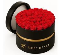 Moss Heart 50 Preserved Roses in Designer Round Box, Real Forever Roses, Long-Lasting 1+ Year, No Watering, Luxury Home Décor Arrangement, Valentine’s Day Gift for Wife or Girlfriend