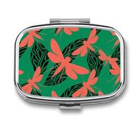 Moss Insect Wing Pill Box 2 Compartments Portable Travel Pill Case Mini Medicine Organizer for Pocket Purse Metal Waterproof Medicine Container Holder Vitamin Fish Oil