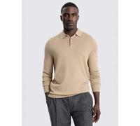 MOSS Merino Wool Rich Knitted Polo Shirt Camel
