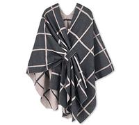 Moss Rose Women's Shawl Wrap Poncho Ruana Cape Open Front Cardigan with Belt for Fall Winter, Az Gray and Khaki, One Size