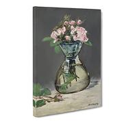 Moss Roses In A Vase By Edouard Manet Canvas Print | Gallery Wrapped 30mm Frame Wall Art | 24x16 inches | Ready to Hang | Classic Floral Picture | Living Room Bedroom Lounge Office