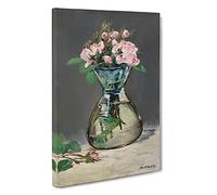 Moss Roses In A Vase By Edouard Manet Canvas Print | Gallery Wrapped 30mm Frame Wall Art | 30x20 inches | Ready to Hang | Classic Floral Picture | Living Room Bedroom Lounge Office