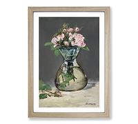 Moss Roses in A Vase by Edouard Manet Framed Print | A2 Oak Framed Wall Art | Ready to Hang | Modern Nature Picture | Living Room Bedroom Lounge Office