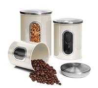 Moss & Stone 3 Piece Beige Canisters Set for the Kitchen, Jars With See Window, Airtight Coffee Container, Tea Organizer & Sugar Canister, Kitchen Decor