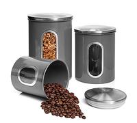 Moss & Stone 3 Piece Gray Canisters Sets For The Kitchen, Kitchen Jars With See Through Window, Airtight Coffee Container, Tea Organizer & Sugar Canister, Kitchen Canisters Set of 3, Grey