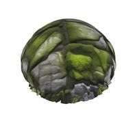 Moss Stone Pavement Printed Reusable Bathing Cap, Dual Layer Hair Cover For Long Thick Hair, 10.6in Headgear
