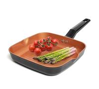 Moss & Stone Square Grill Pan For Indoor Cooking, 9.5In Frying Pan Copper Non-Stick Saute Fry Pan, Induction Copper Pan for Meats & Vegetables, Aluminum Griddle Nonstick Stove Top Grill Pan