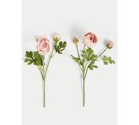 Moss & Sweetpea Set of 2 Artificial Real Touch Ranunculus Stems Pink