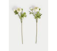 Moss & Sweetpea Set of 2 Artificial Real Touch Ranunculus Stems - White, Pink,White
