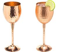 Mosscoff Copper Wine Glasses Set of 2-11oz Gleaming 100% Solid Hammered Copper Wine Cups on Brass Copper Plated Stems - a Gift for Men and Women - Great Glasses for red Or White Wine and Moscow Mules