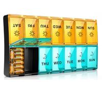 mossime 7 Day Pill Organiser AM PM, Large 14 Pods Box, Orange & Blue
