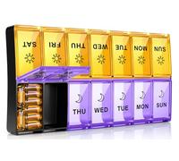mossime 7 Day Pill Organiser AM PM, Large 14 Pods Box, Orange & Purple