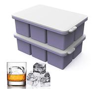 Mossime Large Ice Cube Moulds - 2 Packs Extra Large Ice Cube Tray with Lid, 2 Inch Easy Release Silicone Ice Cube Trays, BPA Free Big Ice Cube Mould for Whiskey & Cocktail Square Ice Cubes (Purple)