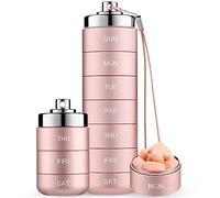 Mossime Metal Pill Organiser 7 Day Stackable Waterproof Travel Pill Box, Large Aluminum Alloy Pill Case Container, BPA Free Weekly Daily Medicine Organizer for Vitamin, Fish Oil, Supplement (Pink)