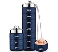 Mossime Metal Pill Organiser 7 Day Stackable Waterproof Travel Pill Box, Large Aluminum Alloy Pill Case Container, BPA Free Weekly Daily Medicine Organizer for Vitamin, Fish Oil, Supplement-Navy Blue