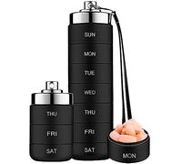 Mossime Metal Pill Organiser 7 Day Stackable Waterproof Travel Pill Box, Large Aluminum Alloy Pill Case Container, BPA Free Weekly Daily Medicine Organizer for Vitamin, Fish Oil, Supplement (Black)
