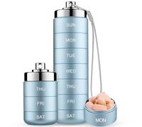 Mossime Metal Pill Organizer Weekly, Stackable Waterproof Travel Pill Box, Large Aluminum Alloy Pill Case Container, BPA Free 7 Day Daily Medicine Organizer for Vitamin, Fish Oil, Supplement-Ice Blue
