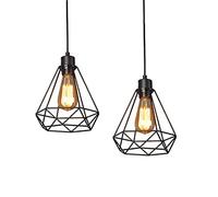MOSSODOR Cage Metal Basket Ceiling Light Shade,Premium Wrought Iron Ceiling Fitting Light & Industrial Style Ring Light Pendant Light Shade with lampshade for Indoor (Black (Pack of 2))