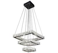 MOSSODOR Crystal Chandelier 3 Tier Ceiling Light Modern LED Crystal Ceiling Light Fittings Ceiling Flush Square Chandelier for Bedroom Kitchen Entryway Hallway Light Fixture (3 Tier-60cm+40cm+20cm)